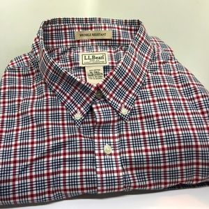 Men's LL Bean Long Sleeve Red/Blue Check Shirt